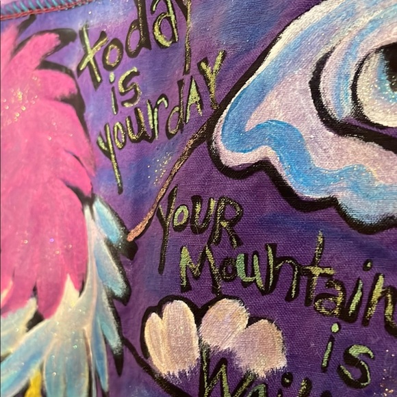 Unique Hand Painted Double Button Lavender Cardigan with Painted Pocket & Back - Picture 4 of 11